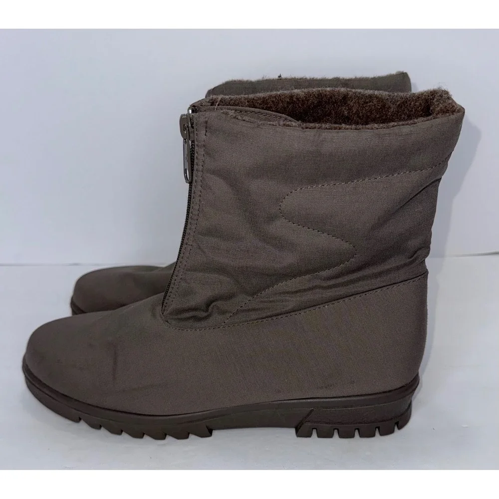 Toe Warmers Canada Waterproof Women's Taupe Winter Snow‎ Boots Sz 8.5 Front Zip